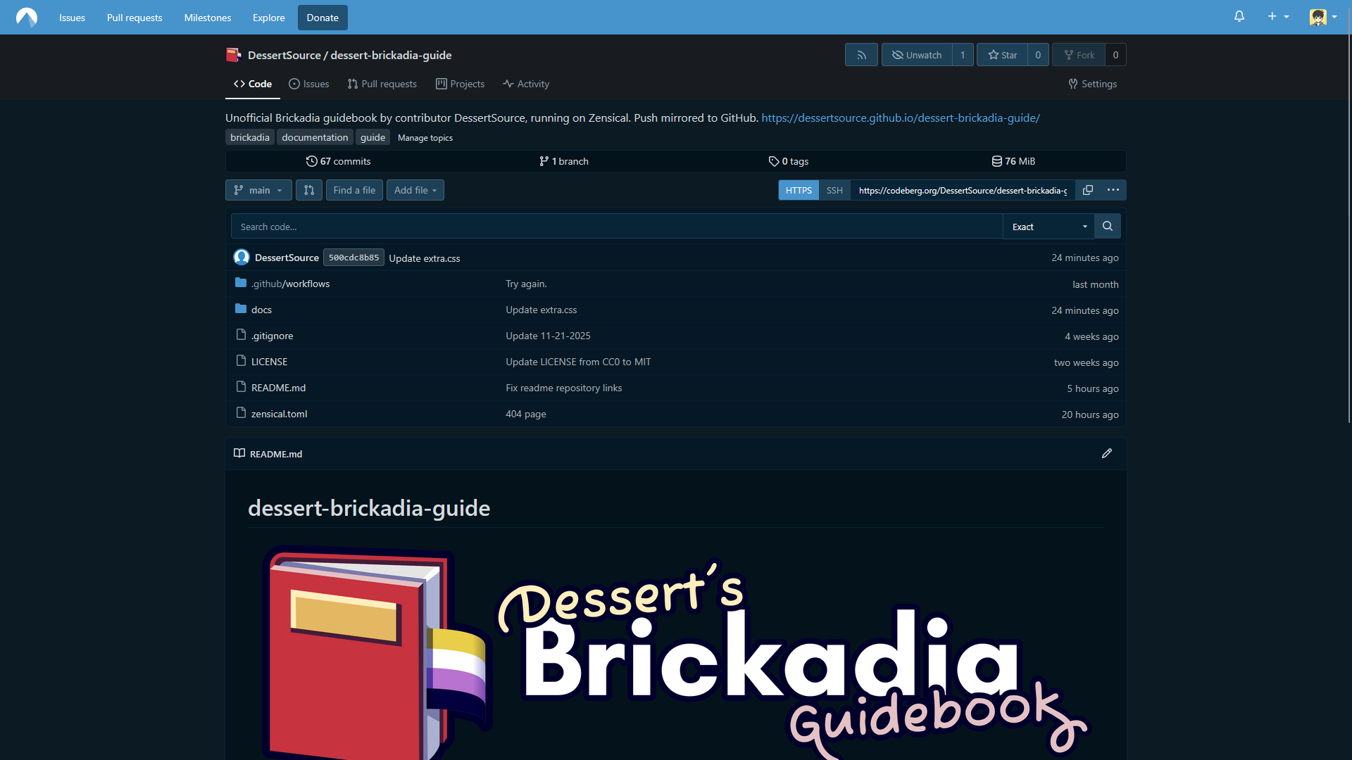 Screenshot of the Codeberg repository