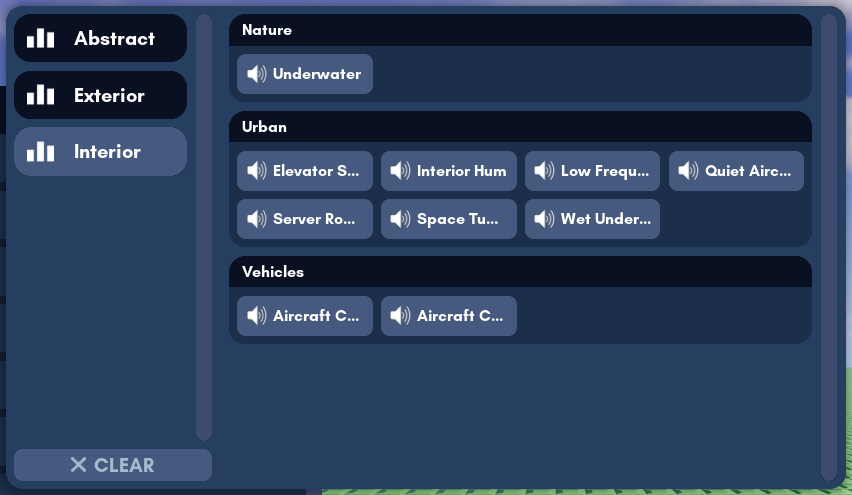 Ambience selection drop down menu