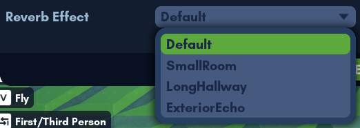 Ambience reverb selection drop down menu