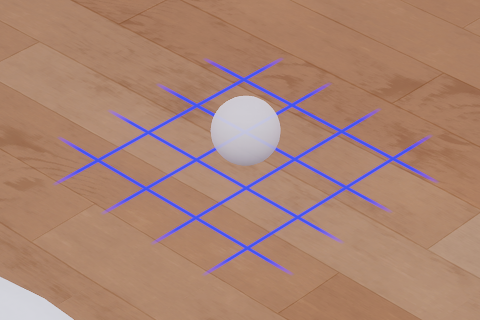 Ball physics object with the Super grid snap mode in horizontal orientation