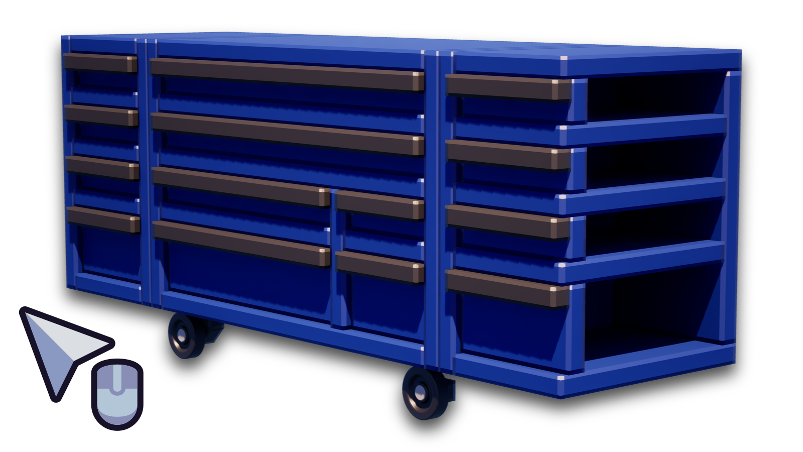 Result after deleting the brick from the tool cabinet, now hollow on the deleted side