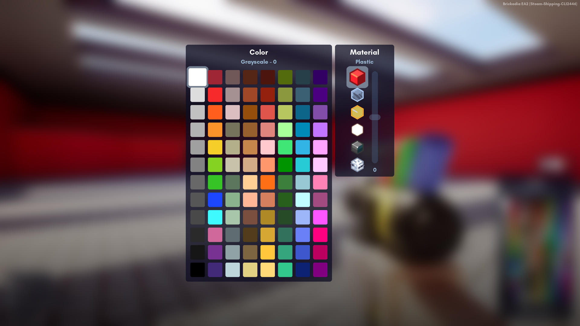 Enlarged painter menu with color, material and material intensity