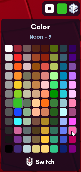 Selecting a color using the freed mouse cursor on the on-screen palette