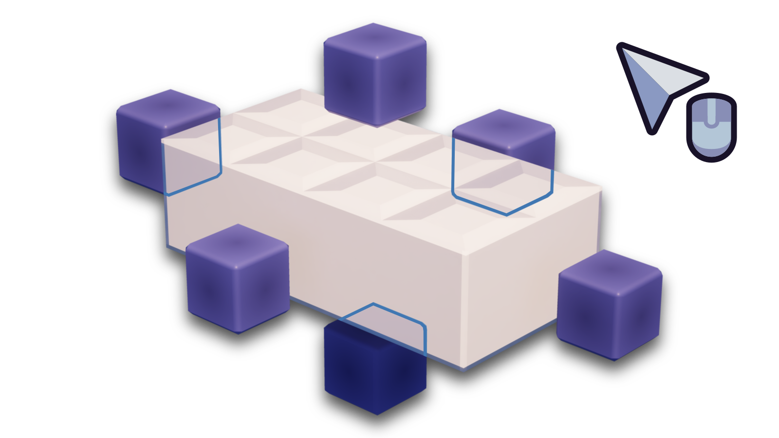 A brick selected with the Resizer, with 6 gizmos appearing on it, representing the directions you can resize the brick in.